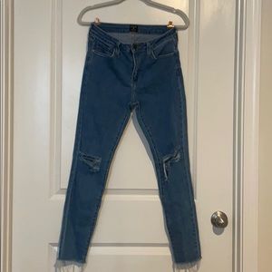 JustBlack Distressed Raw Hem Skinny Jeans